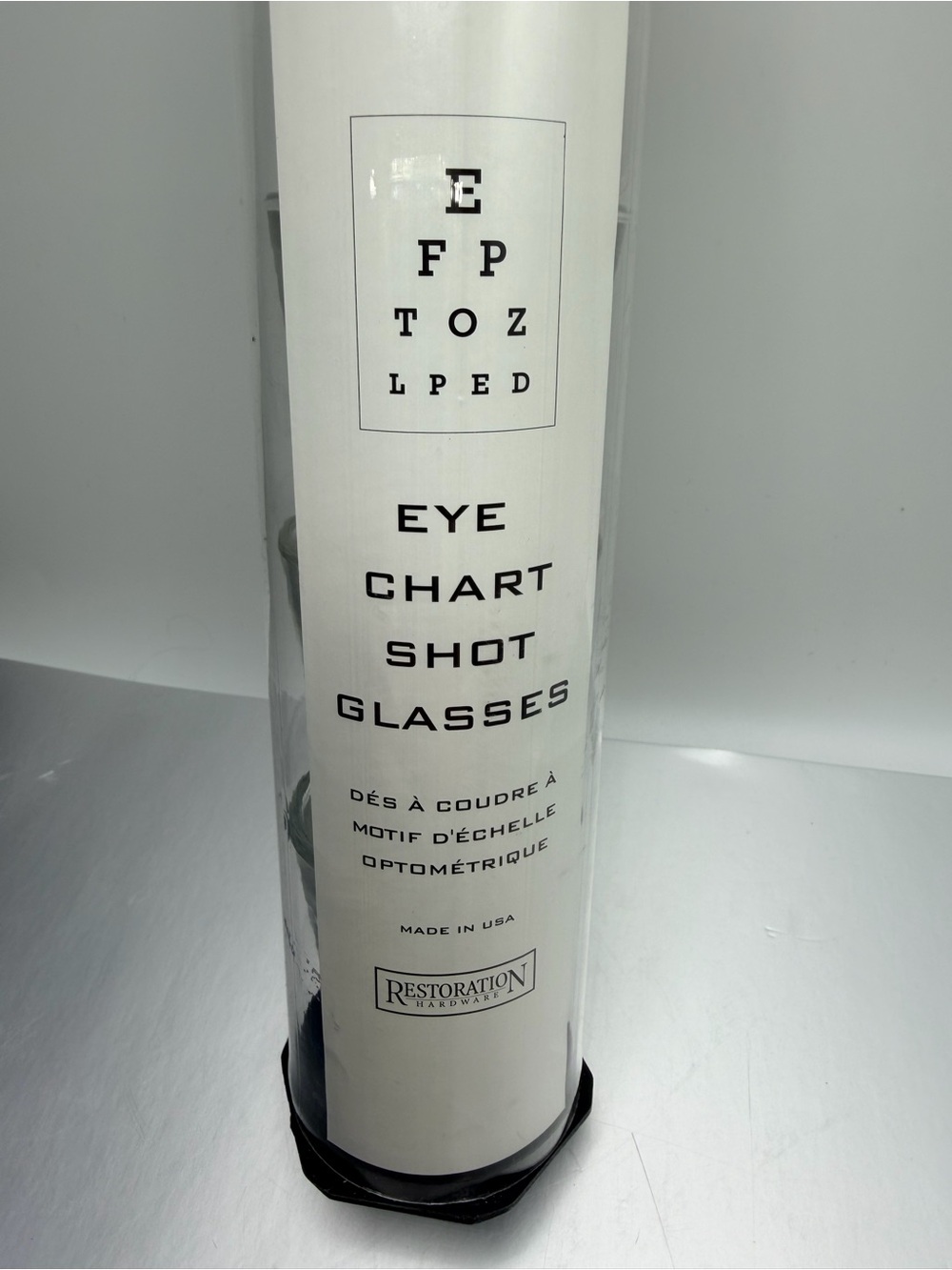 🔹New.. Restoration Hardware Eye Chart Shot Glasses Set vintage-inspired
